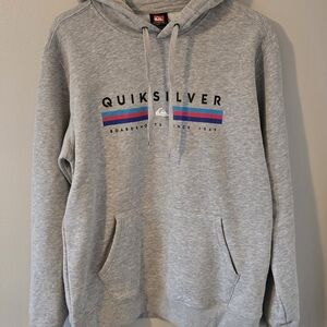 Quicksilver Men's Small Gray Logo Hoodie Sweatshirt Pullover,Warm